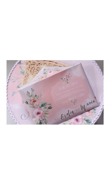 Trusou de botez somon cu alb si cu motive florale Watercolor Flowers 13
